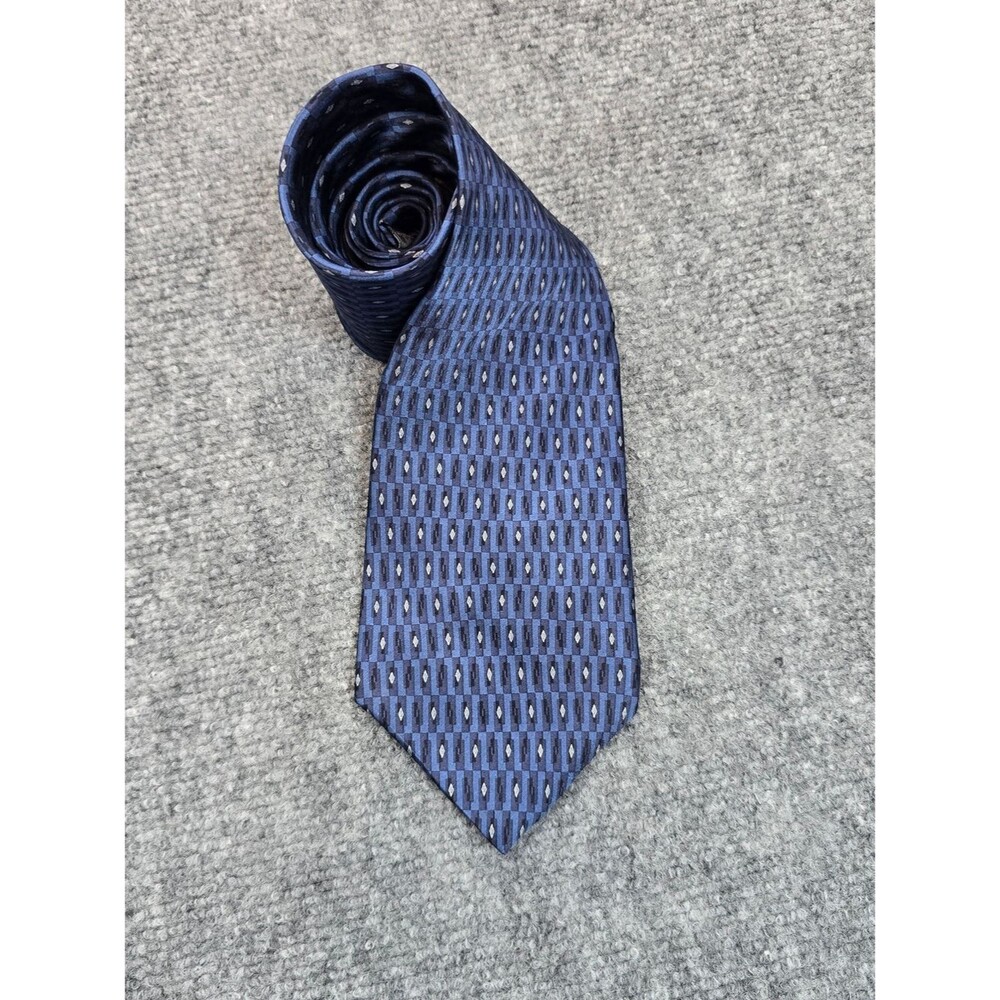 Zylos Mens Silk Tie Navy Blue Geometric Necktie Classic Business Dress